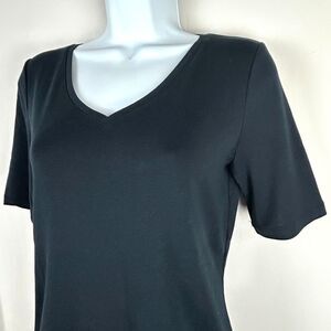 The Talbots Tee 100% Pima Cotton T-Shirt V Neck  Black Size S NEW